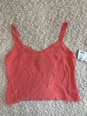 NWT Vintage Tess Nordstrom 100% Silk V-Neck Camisole Tank Top Coral M
